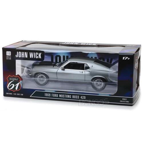 Greenlight HWY18031 1/18 1969 Ford Mustang BOSS 429 Chrome John Wick Diecast Car Diecast Car (2014)