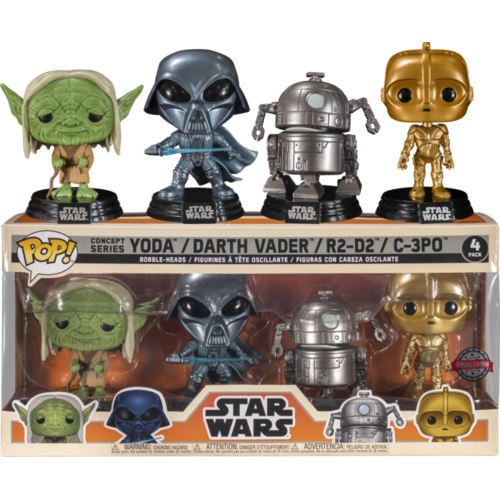 Star Wars - Yoda, C-3PO, Darth Vader & R2-D2 Ralph McQuarrie Concept Series Pop! Vinyl 4-Pack