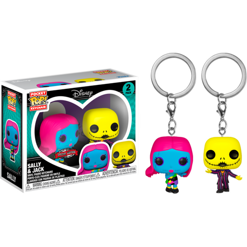 Nightmare Before Christmas - Jack Skellington & Sally Blacklight Pocket Pop! Vinyl Keychain 2-Pack