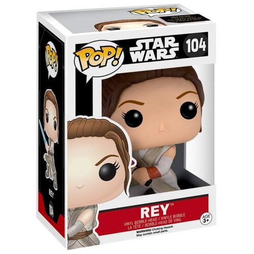 POP ACTION FIGURE OF REY WITH LIGHTSABER #104 (slight box damage)