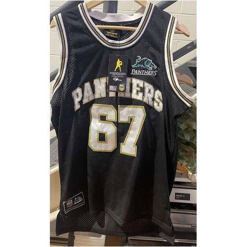 NRL PENRITH PANTHERS MENS BASKETBALL SINGLET BLACK - SIZE L