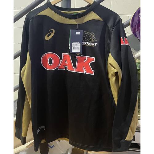 NRL PENRITH PANTHERS ASICS WARM UP TOP BLACK AND GOLD - SIZE L
