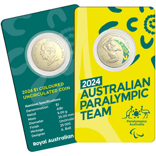 Australian Paralympic Team - Uncirculated $1 Coloured Uncirculated Coin 2024 25,000 mintage