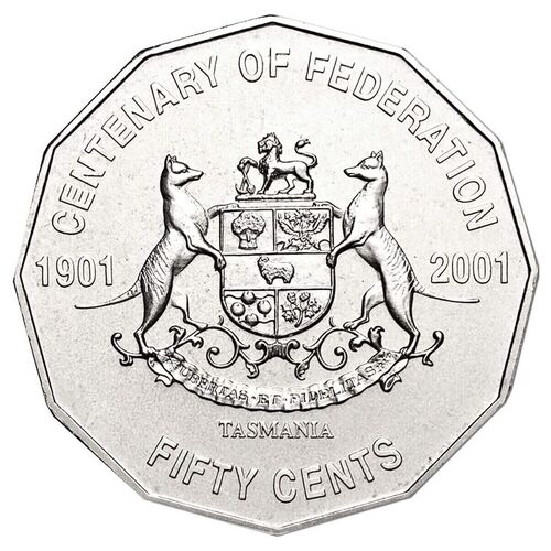 50c Cent Coin 2001 Centenary of Federation Tasmania CIRCULATED (2.2 m)