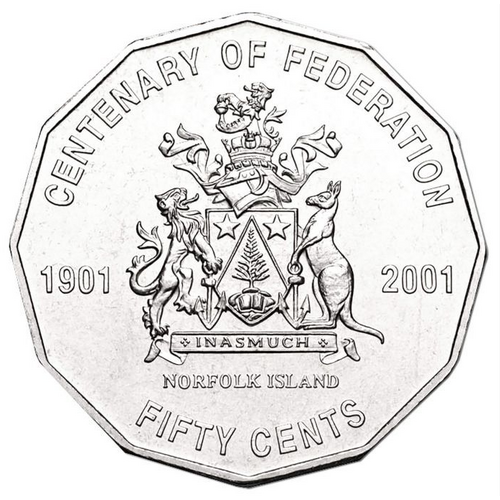 2001 50c Fifty Cent Coin Centenary Of Federation NORFOLK ISLAND CIRCULATED (2.2m)