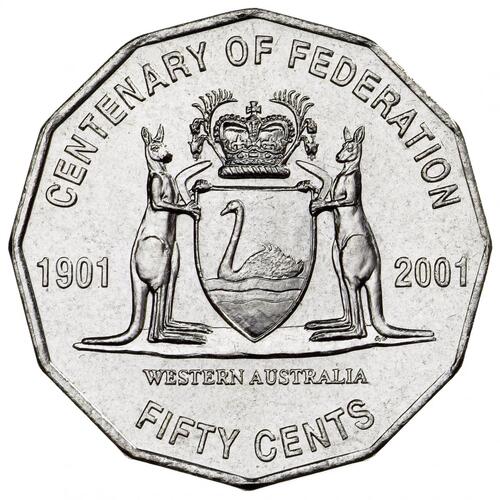 2001 RAM Centenary Of Federation 50c Circulated Coin WESTERN AUSTRALIA (2.4m)