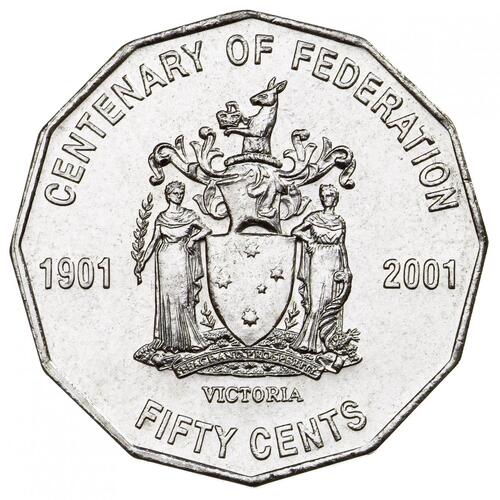 50c Cent Coin 2001 Centenary of Federation Victoria CIRCULATED (2.8m)