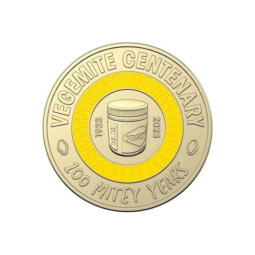 $2 2023 Vegemite - YELLOW 100 Mitey Years NEW Un-Circulated Coloured AUS TWO DOLLAR Coin