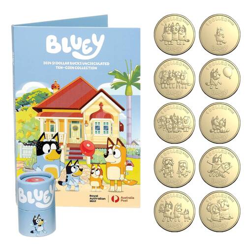 Australia Bluey tube 2024 $1 Blueybucks Uncirculated 10-Coin folder Collection Aus Dollar Coins