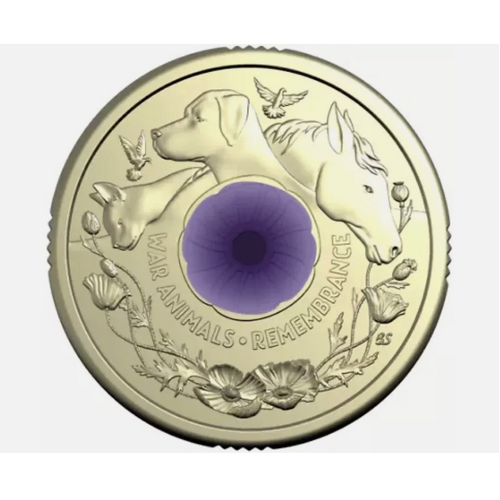 2024 $2 Purple Poppy War Animals Remembrance Two Dollar Single Coin unc NEW FROM RAM BAG