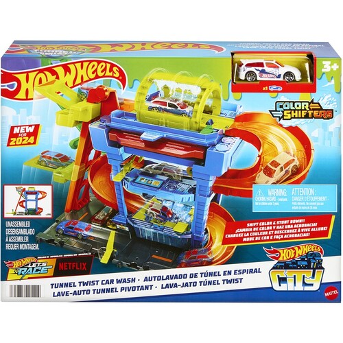 Hot Wheels Tunnel Twist with Car Wash Track and cars