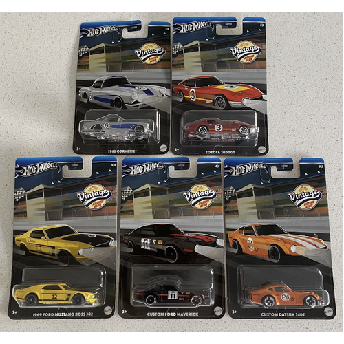 Hot Wheels 2024 Vintage Racing Club Set Of 5 Basic Silver Series Line Cars