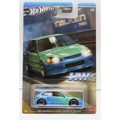 2024 HOT WHEELS ‘99 HONDA CIVIC TYPE R (EK9) HW SPEED GRAPHICS THEMED FALKEN 1/5