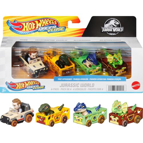 Hot Wheels RacerVerse Jurassic World Diecast Vehicles - 4pk