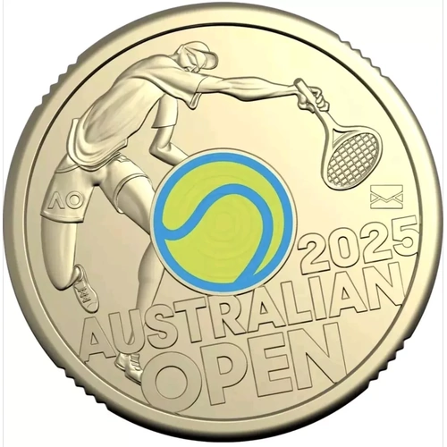 Men’s Australian Open – yellow tennis  One-Coin Folder $2 Privy Mark Uncirculated Coin 2025