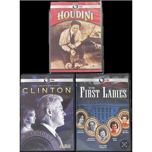 PBS DVD BUNDLE - HOUDINI,  THE FIRST LADIES,  BILL CLINTON (REGION 1)