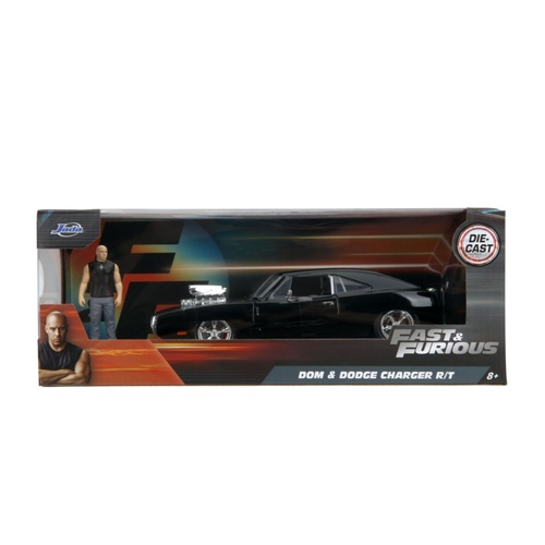 Hollywood Rides - 1970 Dodge Charger w/Dom Toretto 1:24 Diecast Set